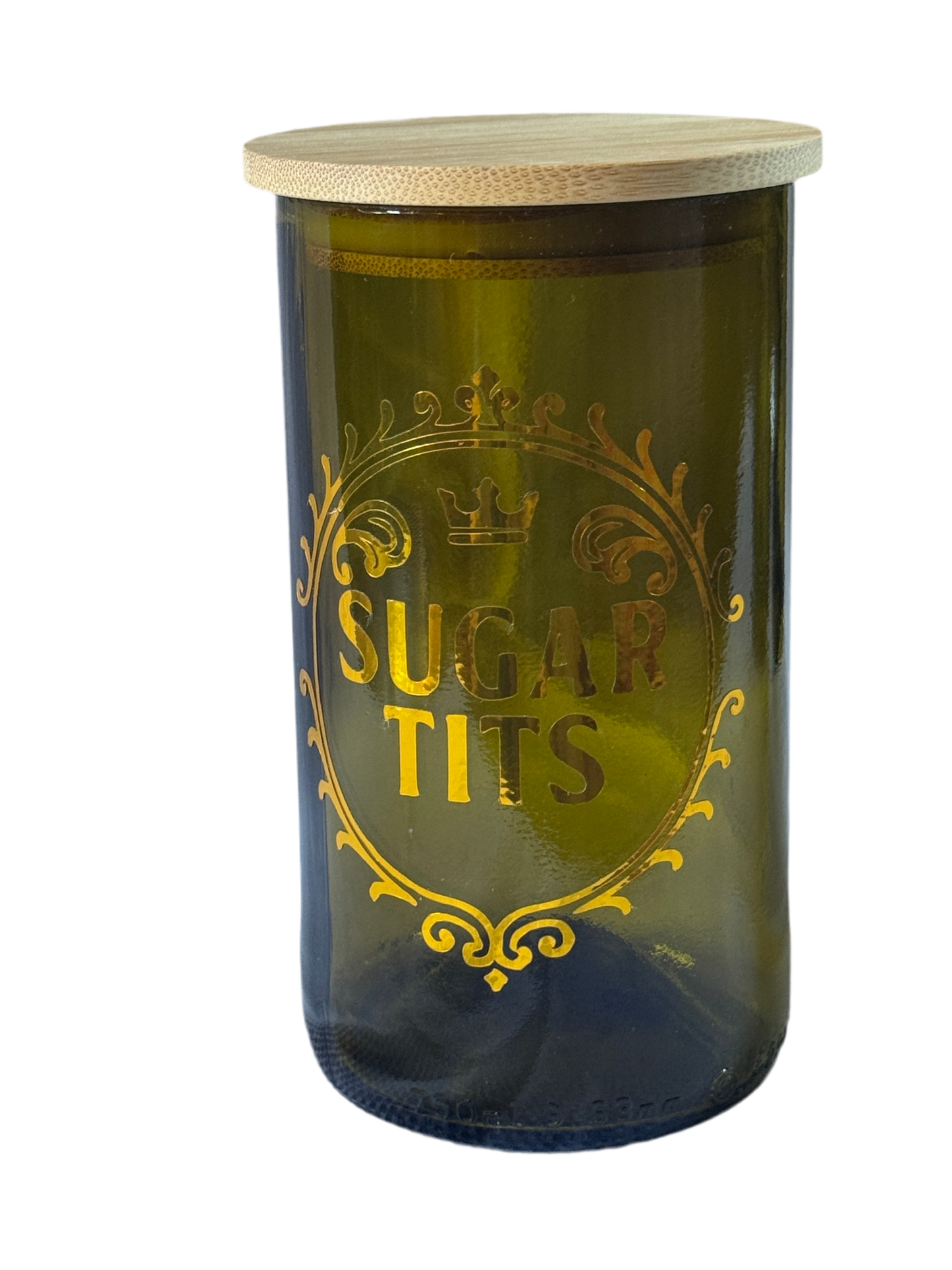Repurposed Wine Bottle Storage Jars - set of 3 - Fuckitea, Fuckoffee & Sugar Tits